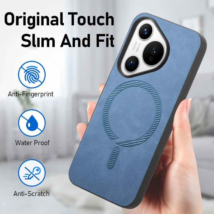 For Huawei Pura 70 Pro+ Solid Color Retro Magsafe PU Back Cover Phone Case(Blue)