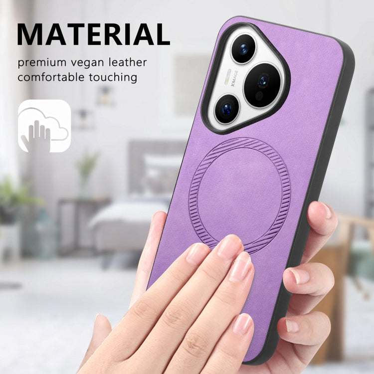 For Huawei Pura 70 Ultra Solid Color Retro Magsafe PU Back Cover Phone Case(Purple)