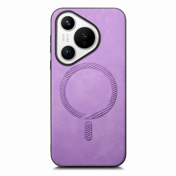For Huawei Pura 70 Ultra Solid Color Retro Magsafe PU Back Cover Phone Case(Purple)