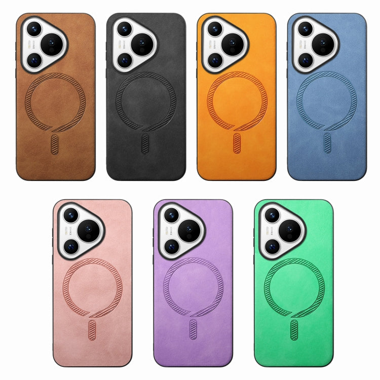 For Huawei Pura 70 Pro Solid Color Retro Magsafe PU Back Cover Phone Case(Purple)