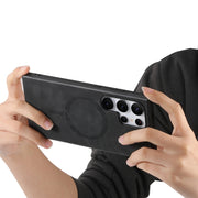 For Samsung Galaxy S25 5G Solid Color Retro Magsafe PU Back Cover Phone Case(Black)