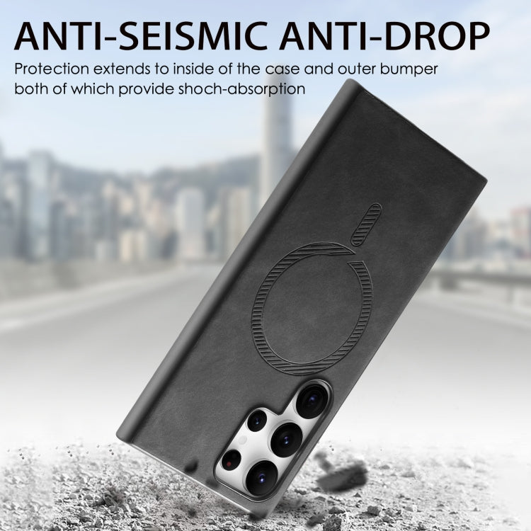 For Samsung Galaxy S25 5G Solid Color Retro Magsafe PU Back Cover Phone Case(Black)