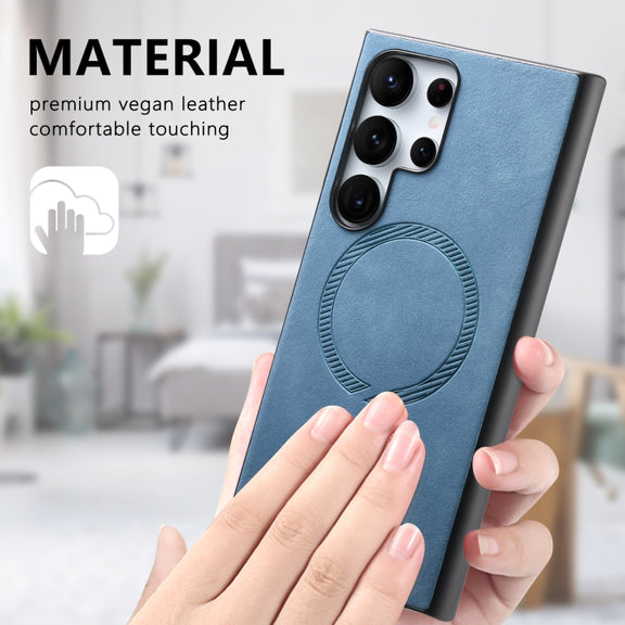 For Samsung Galaxy S25 5G Solid Color Retro Magsafe PU Back Cover Phone Case(Blue)