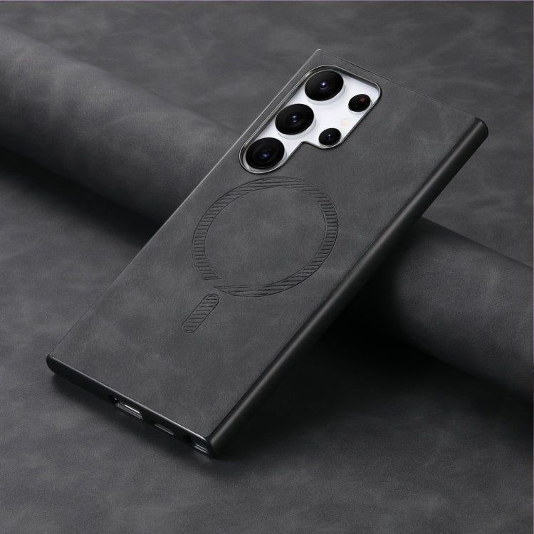 For Samsung Galaxy S25+ 5G Solid Color Retro Magsafe PU Back Cover Phone Case(Black)