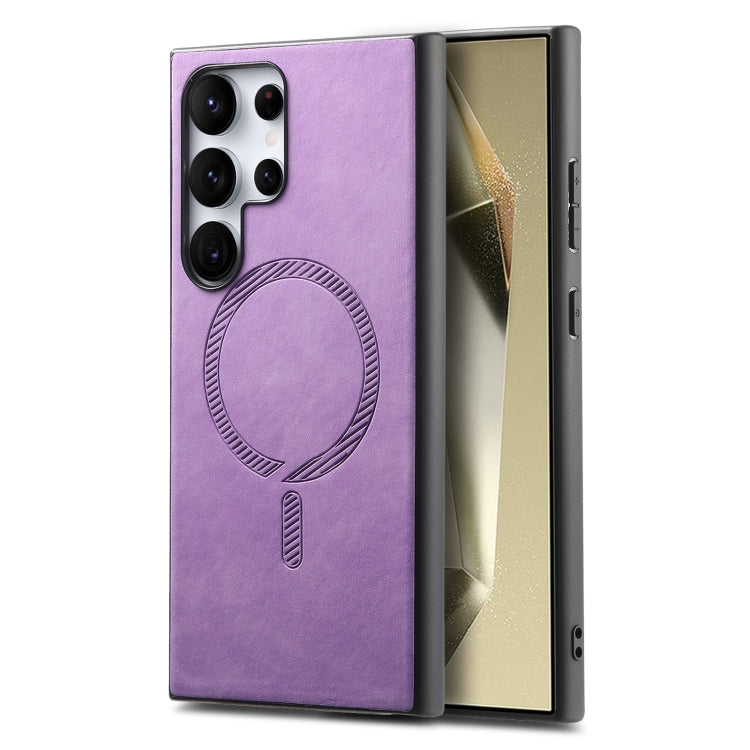 For Samsung Galaxy S25 Ultra 5G Solid Color Retro Magsafe PU Back Cover Phone Case(Purple)