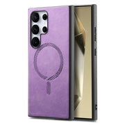 For Samsung Galaxy S25 Ultra 5G Solid Color Retro Magsafe PU Back Cover Phone Case(Purple)