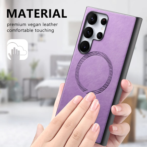 For Samsung Galaxy S25 Ultra 5G Solid Color Retro Magsafe PU Back Cover Phone Case(Purple)
