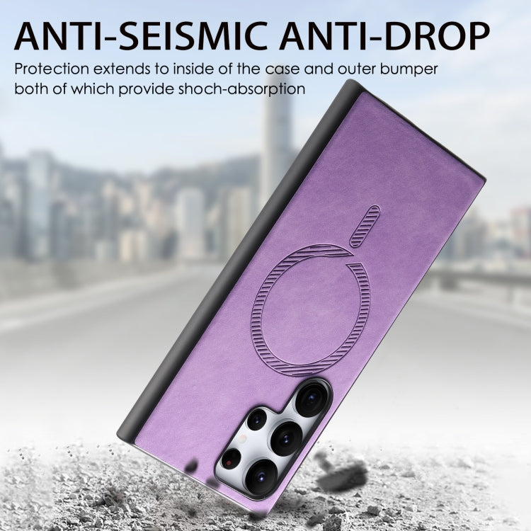 For Samsung Galaxy S25 Ultra 5G Solid Color Retro Magsafe PU Back Cover Phone Case(Purple)