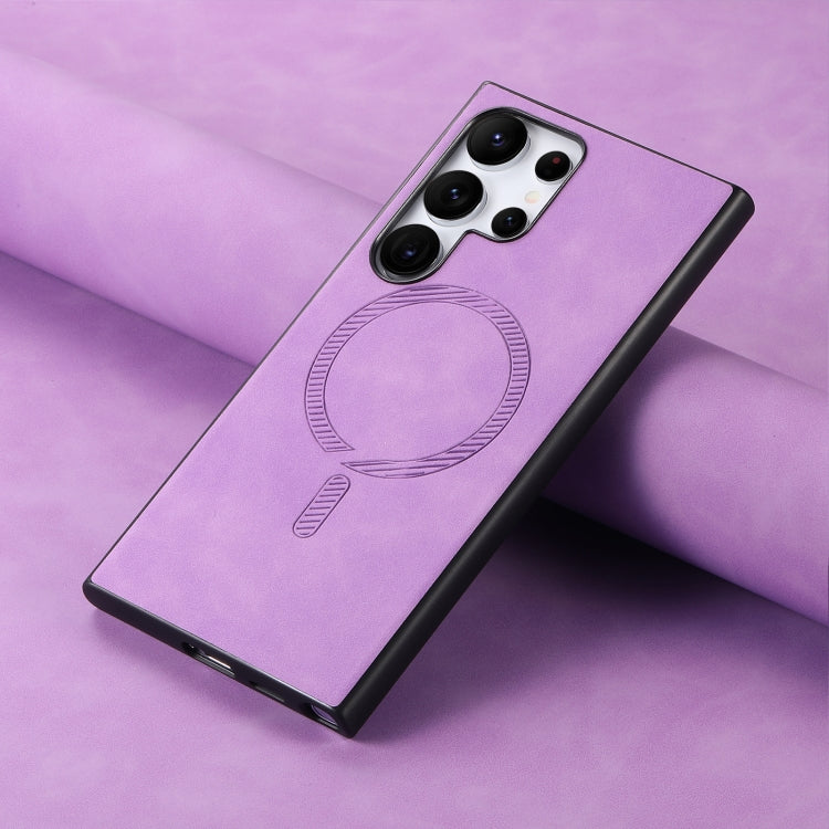 For Samsung Galaxy S25 Ultra 5G Solid Color Retro Magsafe PU Back Cover Phone Case(Purple)
