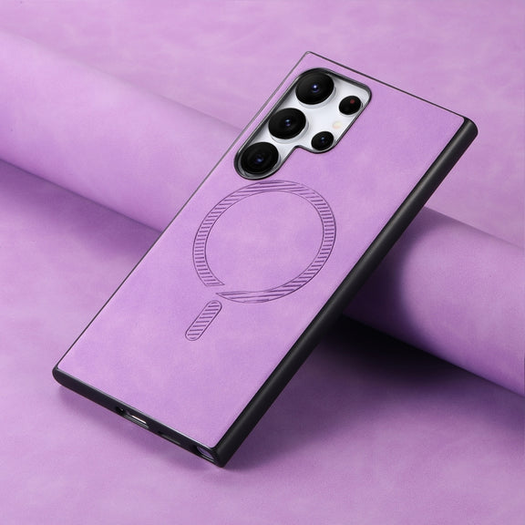 For Samsung Galaxy S25 Ultra 5G Solid Color Retro Magsafe PU Back Cover Phone Case(Purple)