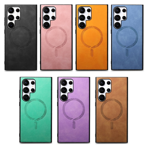 For Samsung Galaxy S25 Ultra 5G Solid Color Retro Magsafe PU Back Cover Phone Case(Purple)