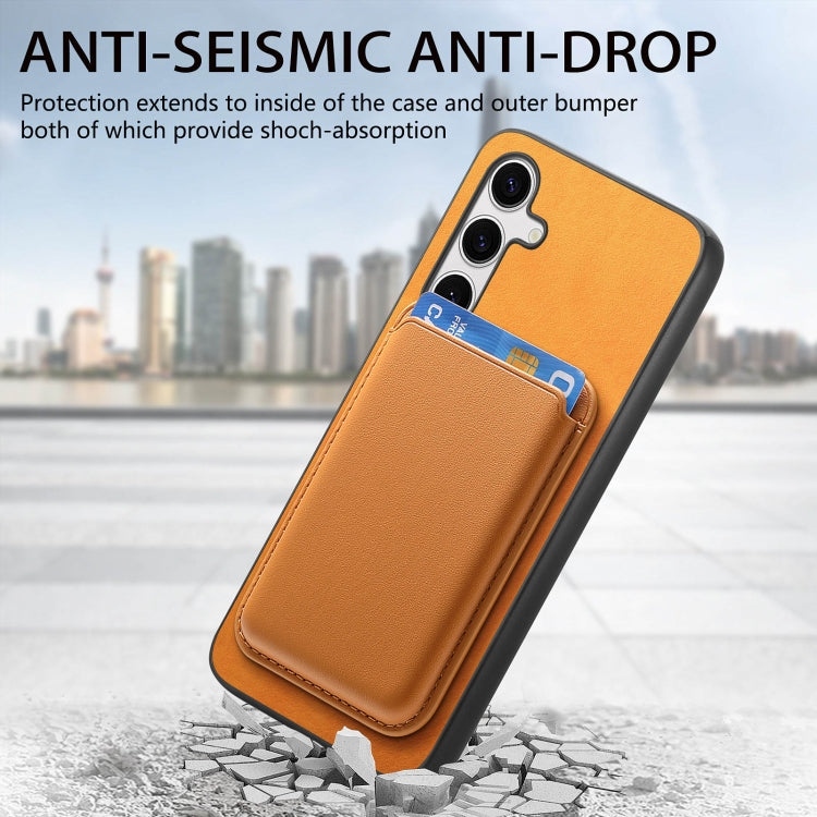 For Samsung Galaxy S25 5G Retro Magsafe Card Bag PU Back Cover Phone Case(Yellow)