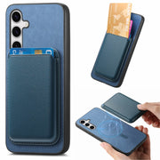 For Samsung Galaxy S25 5G Retro Magsafe Card Bag PU Back Cover Phone Case(Blue)