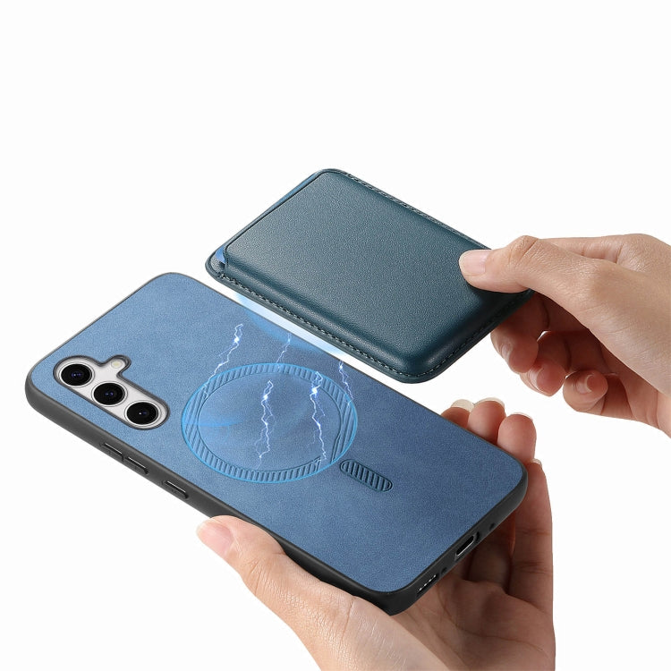 For Samsung Galaxy S25 5G Retro Magsafe Card Bag PU Back Cover Phone Case(Blue)