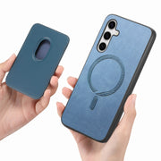 For Samsung Galaxy S25 5G Retro Magsafe Card Bag PU Back Cover Phone Case(Blue)
