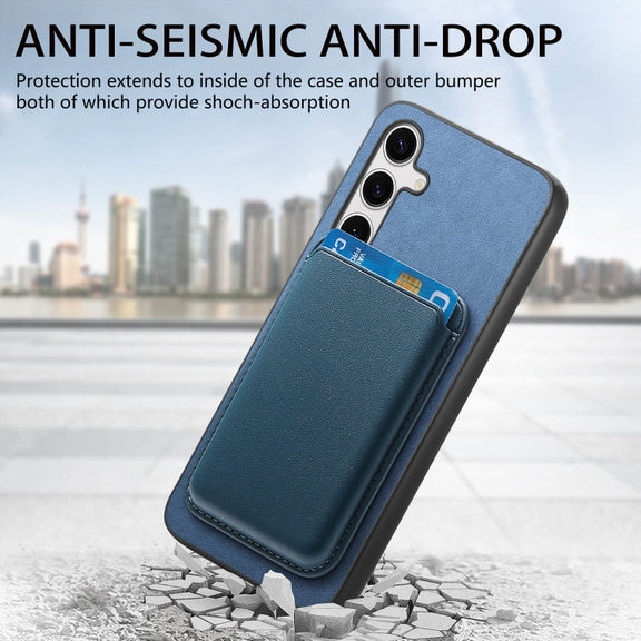 For Samsung Galaxy S25 5G Retro Magsafe Card Bag PU Back Cover Phone Case(Blue)