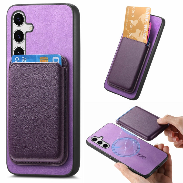 For Samsung Galaxy S25 5G Retro Magsafe Card Bag PU Back Cover Phone Case(Purple)