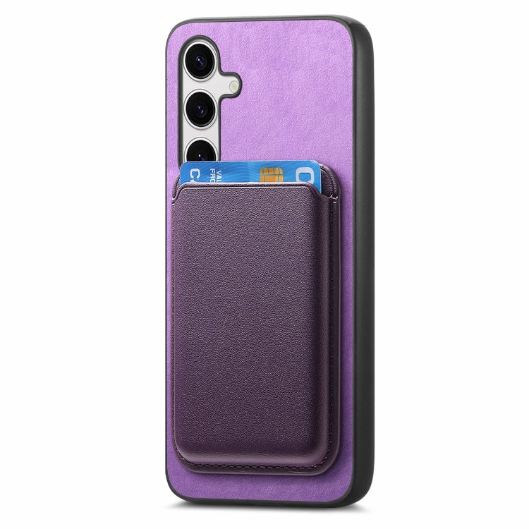 For Samsung Galaxy S25 5G Retro Magsafe Card Bag PU Back Cover Phone Case(Purple)