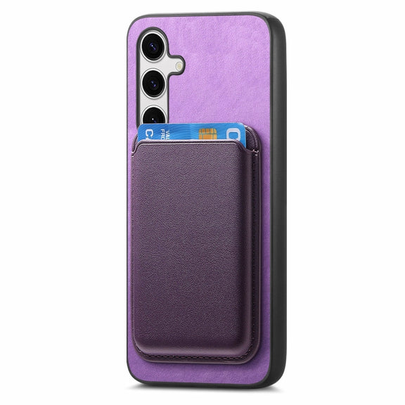 For Samsung Galaxy S25 5G Retro Magsafe Card Bag PU Back Cover Phone Case(Purple)