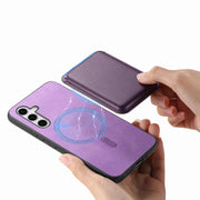 For Samsung Galaxy S25 5G Retro Magsafe Card Bag PU Back Cover Phone Case(Purple)