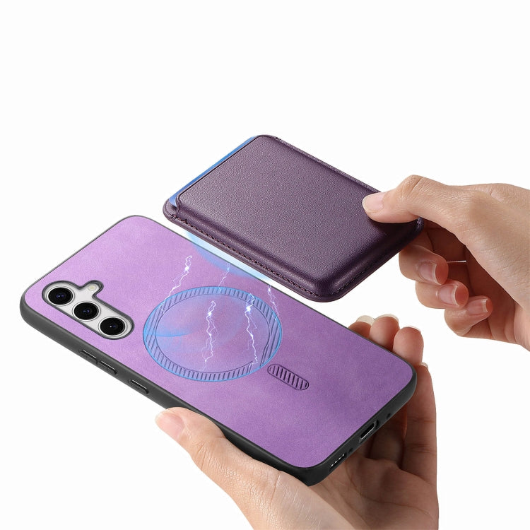 For Samsung Galaxy S25 5G Retro Magsafe Card Bag PU Back Cover Phone Case(Purple)
