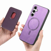 For Samsung Galaxy S25 5G Retro Magsafe Card Bag PU Back Cover Phone Case(Purple)