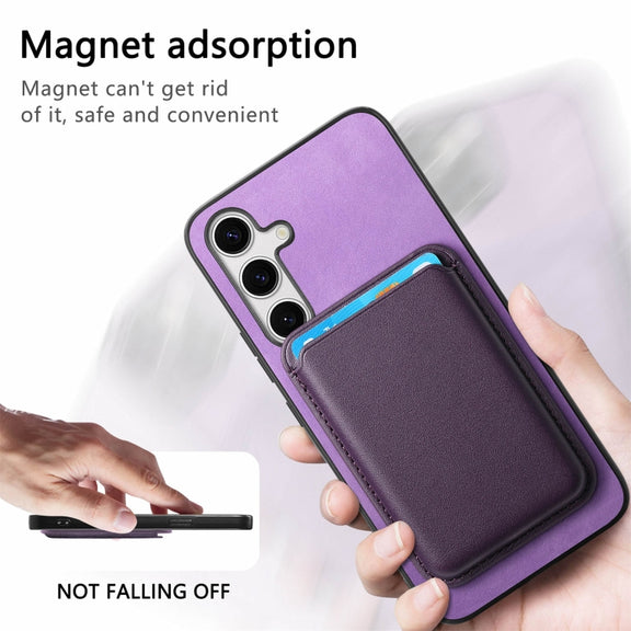 For Samsung Galaxy S25 5G Retro Magsafe Card Bag PU Back Cover Phone Case(Purple)