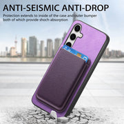 For Samsung Galaxy S25 5G Retro Magsafe Card Bag PU Back Cover Phone Case(Purple)
