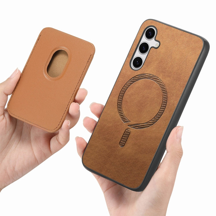 For Samsung Galaxy S25 5G Retro Magsafe Card Bag PU Back Cover Phone Case(Brown)