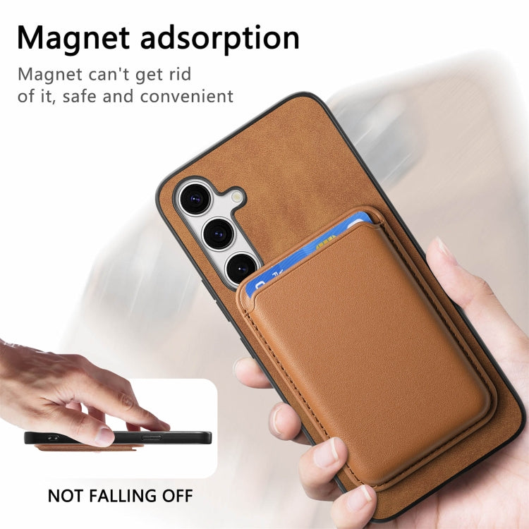 For Samsung Galaxy S25 5G Retro Magsafe Card Bag PU Back Cover Phone Case(Brown)