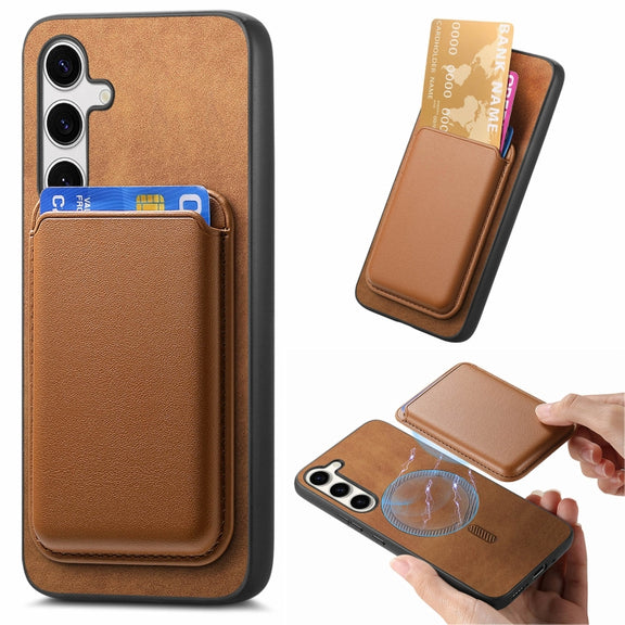 For Samsung Galaxy S25 5G Retro Magsafe Card Bag PU Back Cover Phone Case(Brown)