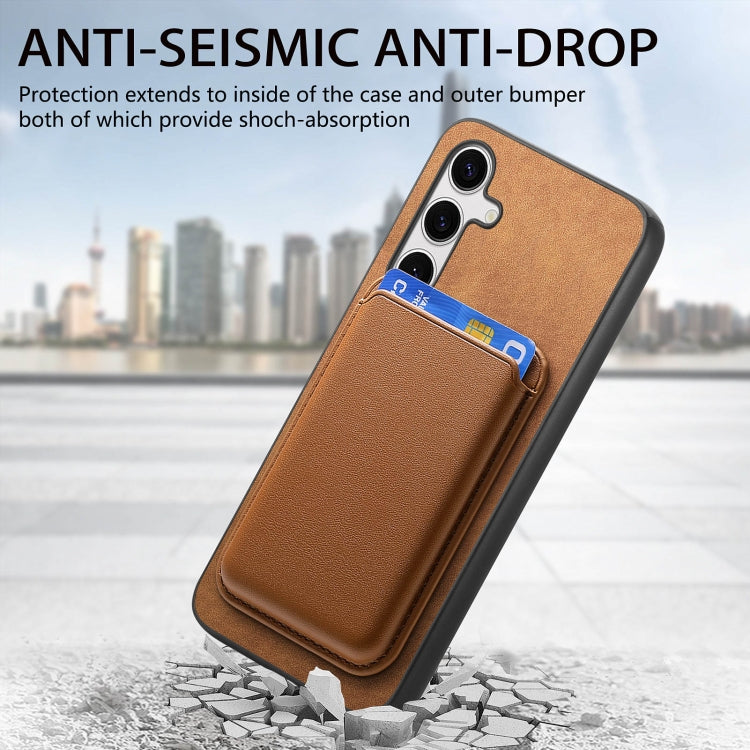 For Samsung Galaxy S25 5G Retro Magsafe Card Bag PU Back Cover Phone Case(Brown)