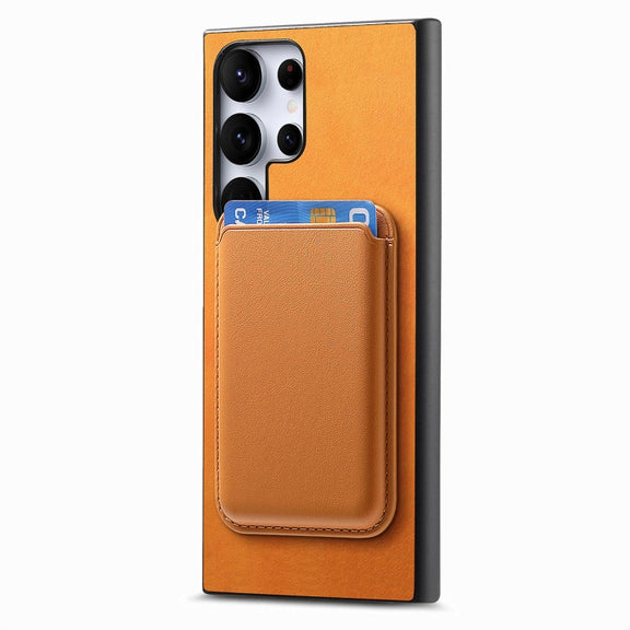 For Samsung Galaxy S25 Ultra 5G Retro Magsafe Card Bag PU Back Cover Phone Case(Yellow)