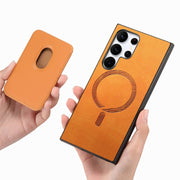 For Samsung Galaxy S25 Ultra 5G Retro Magsafe Card Bag PU Back Cover Phone Case(Yellow)