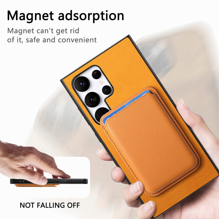 For Samsung Galaxy S25 Ultra 5G Retro Magsafe Card Bag PU Back Cover Phone Case(Yellow)
