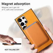 For Samsung Galaxy S25 Ultra 5G Retro Magsafe Card Bag PU Back Cover Phone Case(Yellow)