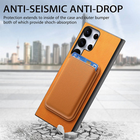 For Samsung Galaxy S25 Ultra 5G Retro Magsafe Card Bag PU Back Cover Phone Case(Yellow)