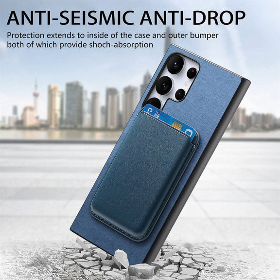 For Samsung Galaxy S25 Ultra 5G Retro Magsafe Card Bag PU Back Cover Phone Case(Blue)