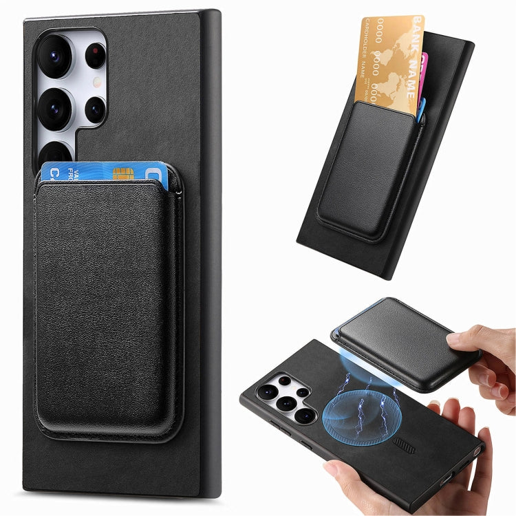 For Samsung Galaxy S25 Ultra 5G Retro Magsafe Card Bag PU Back Cover Phone Case(Black)