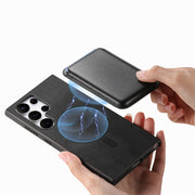 For Samsung Galaxy S25 Ultra 5G Retro Magsafe Card Bag PU Back Cover Phone Case(Black)