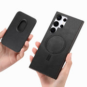For Samsung Galaxy S25 Ultra 5G Retro Magsafe Card Bag PU Back Cover Phone Case(Black)