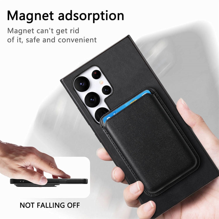 For Samsung Galaxy S25 Ultra 5G Retro Magsafe Card Bag PU Back Cover Phone Case(Black)