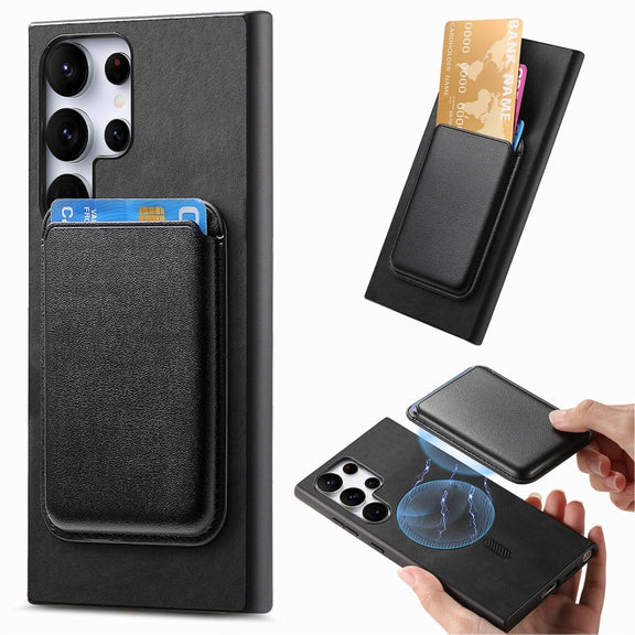 For Samsung Galaxy S25 Ultra 5G Retro Magsafe Card Bag PU Back Cover Phone Case(Black)