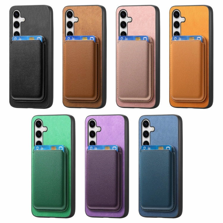 For Samsung Galaxy S25+ 5G Retro Magsafe Card Bag PU Back Cover Phone Case(Black)