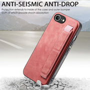 For iPhone 16e Retro Wristband Holder Leather Back Phone Case(Pink)