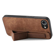 For iPhone 16e Retro Wristband Holder Leather Back Phone Case(Brown)
