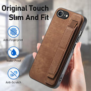 For iPhone 16e Retro Wristband Holder Leather Back Phone Case(Brown)