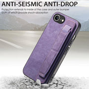 For iPhone 16e Retro Wristband Holder Leather Back Phone Case(Purple)