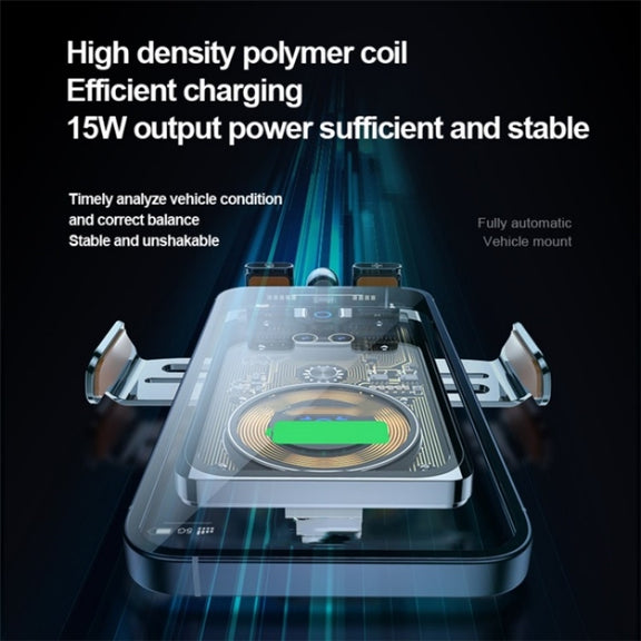 F18 With Infrared Sensor Phone Charging Aluminum Alloy Bracket Car Wireless Charger(Transparent Black)