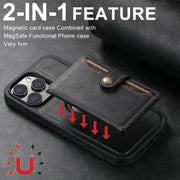For iPhone 16 Suteni M1 Oil Wax MagSafe Detachable Horizontal Card Bag Phone Case(Black)